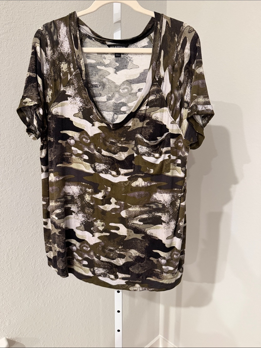 Rock Revival Olive Black White Camo V-Neck Pocket Tee
